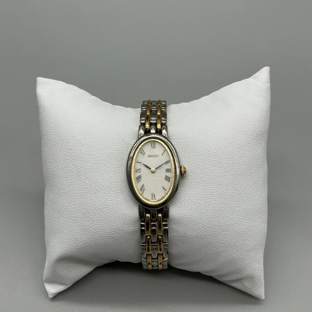 Vintage Seiko Womens Watch 17mm Two Tone Bracelet V400-1029 New Battery 7